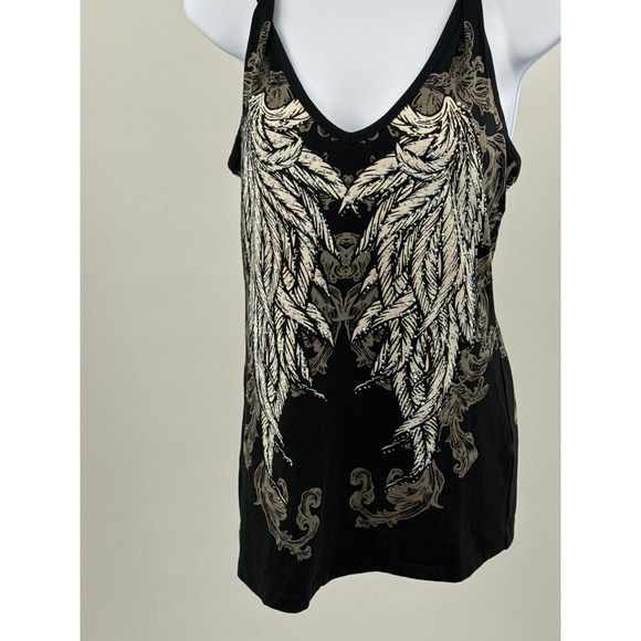 Platinum Plush Bus Stop Tops - Platinum Plush Bus Stop Angel Wing Rhinestone Tank Top Black Womens Large NWT